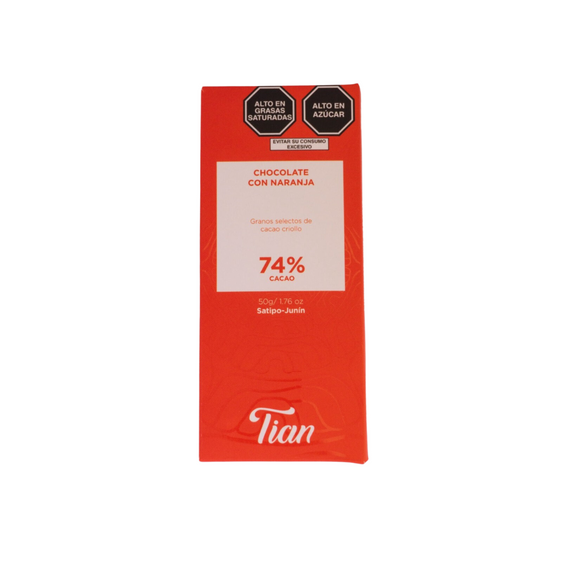 CHOCOLATE CON NARANJA (CACAO 74%) TIAN, SATIPO, JUNIN UNIDAD